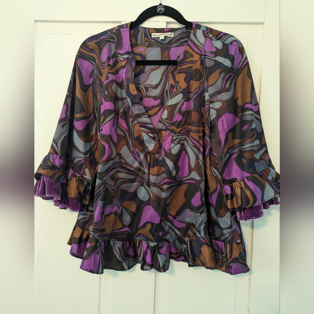 Nanette Lepore EUC- Purple Floral Ruffle Top- Medium